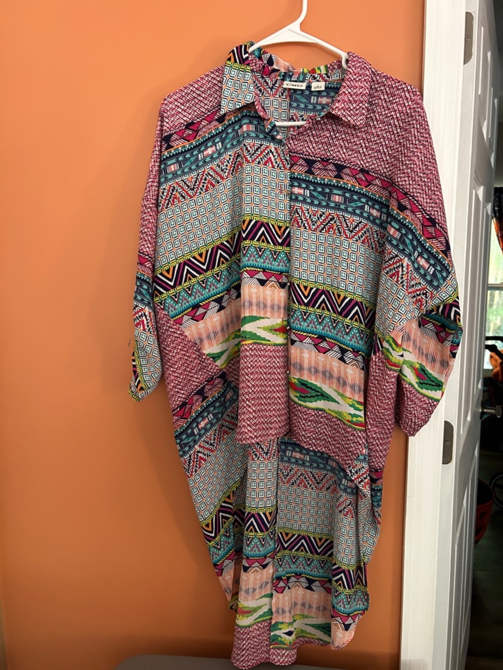 Cato Multicolor Aztec Print Blouse - Pink, Teal, Green, Black